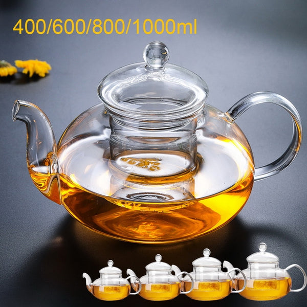 400/600/800/1000ml Heat Resistant Glass Flower Tea Pot Practical Clear Tea Kettle With Infuser