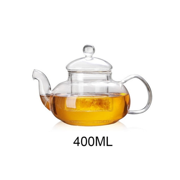 400/600/800/1000ml Heat Resistant Glass Flower Tea Pot Practical Clear Tea Kettle With Infuser