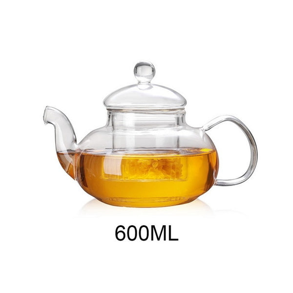 400/600/800/1000ml Heat Resistant Glass Flower Tea Pot Practical Clear Tea Kettle With Infuser