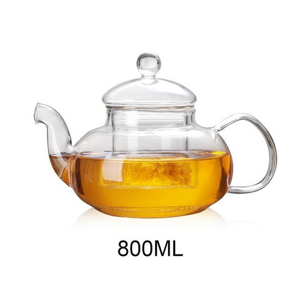 400/600/800/1000ml Heat Resistant Glass Flower Tea Pot Practical Clear Tea Kettle With Infuser