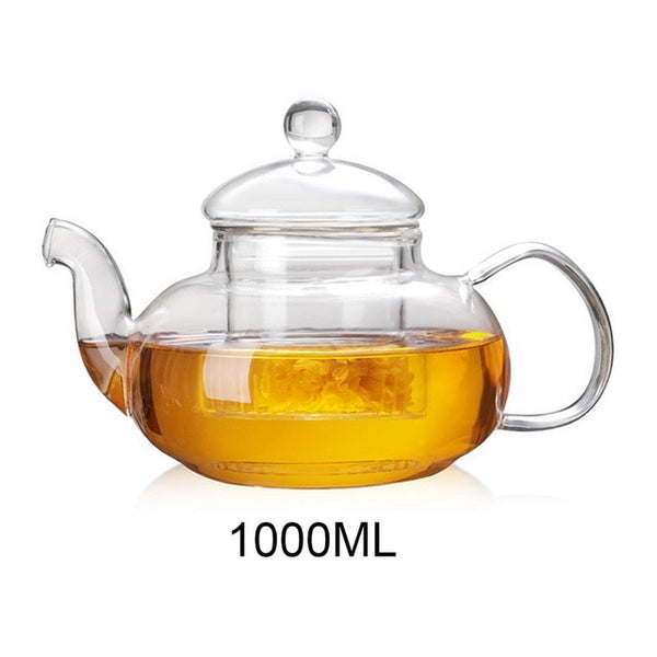 400/600/800/1000ml Heat Resistant Glass Flower Tea Pot Practical Clear Tea Kettle With Infuser